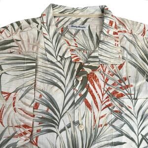 TOMMY BAHAMA Men's Short Sleeve Shirt Neutral Palm Leaves  Sz XXL 2XL Silk Blend